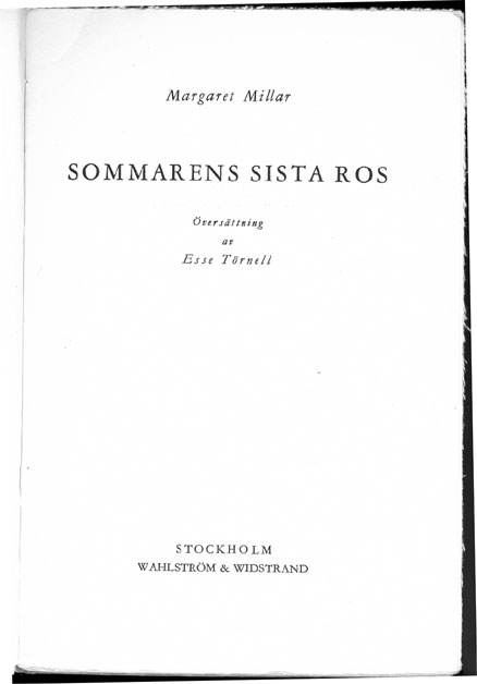 title page of Rose’s last summer. Stockholm : Wahlström & Widstrand, 1953